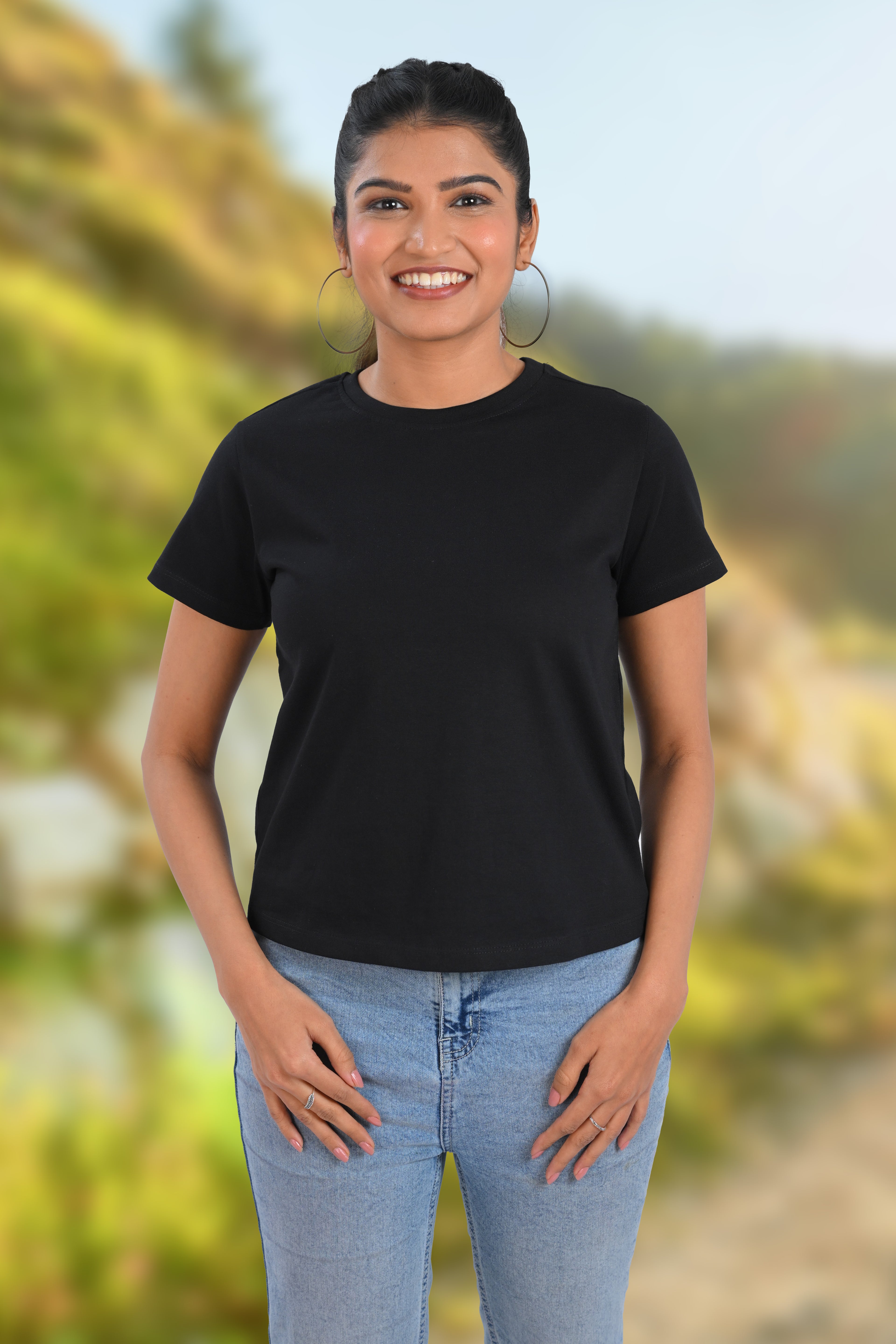 Black Cotton Crew Neck T-Shirt