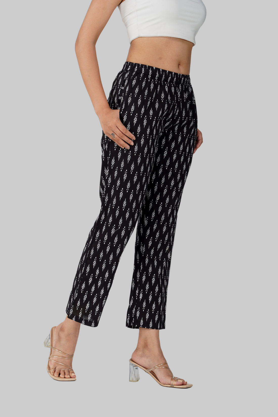 Black Cotton Printed Bottom