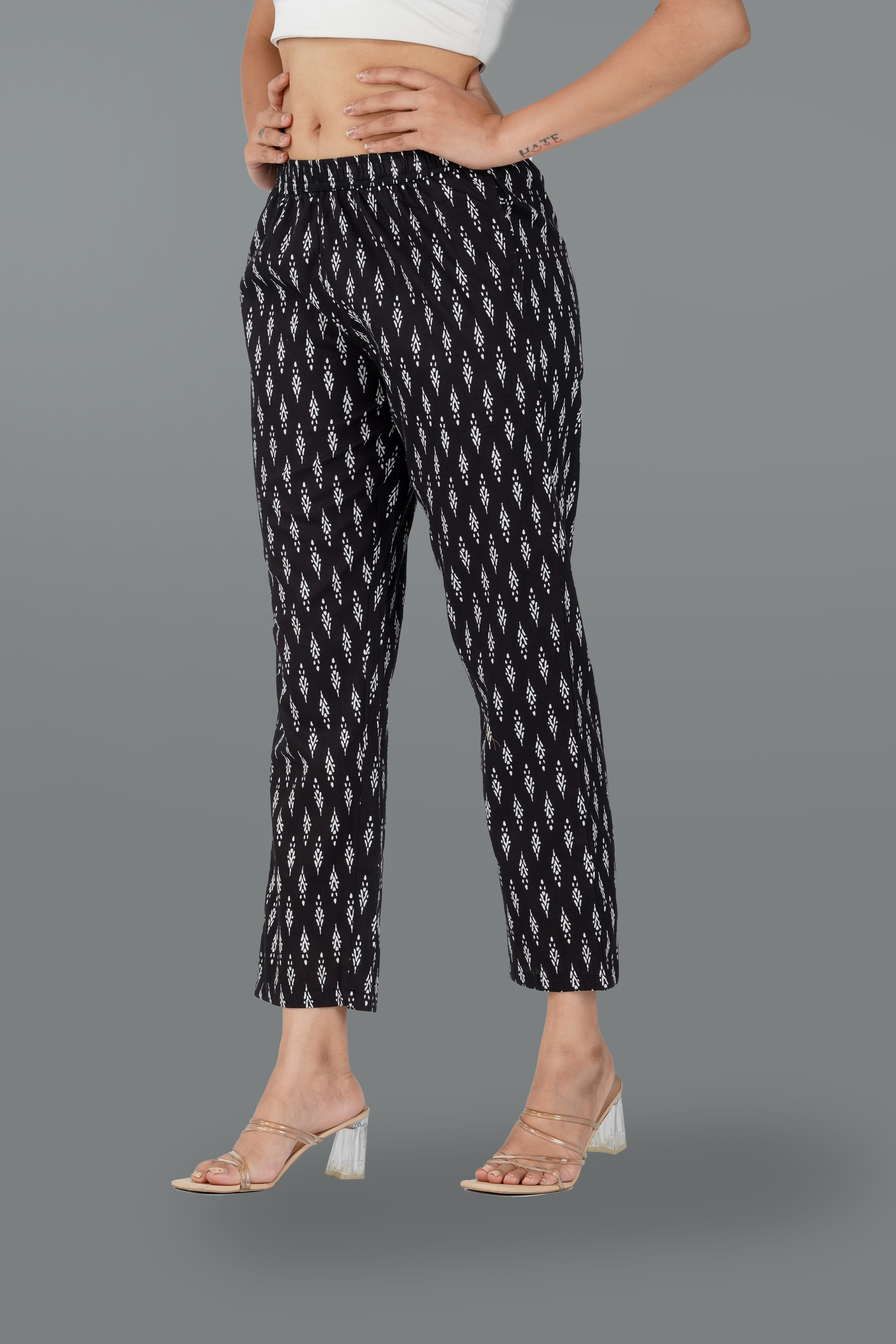 Black Cotton Printed Bottom