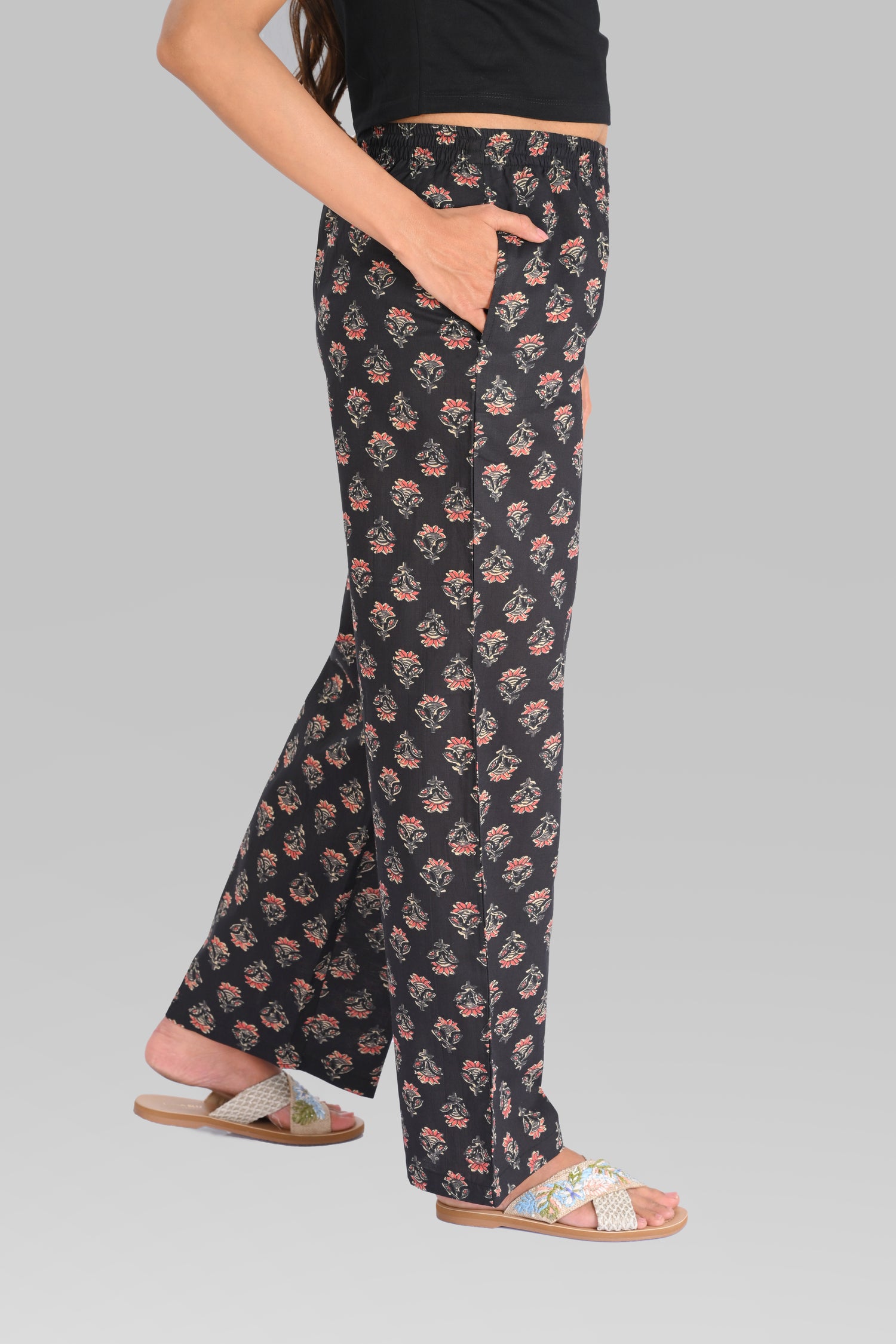 Black Cotton Printed Kurta Set