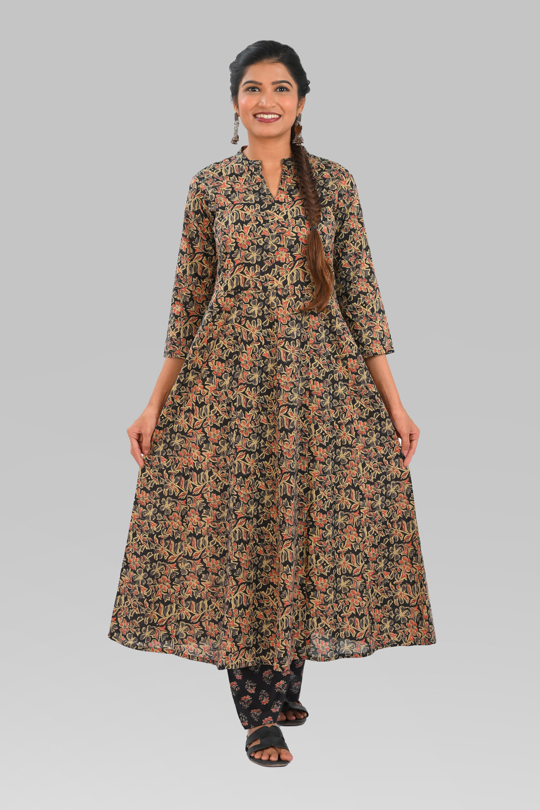 Black Cotton Printed Kurta Set