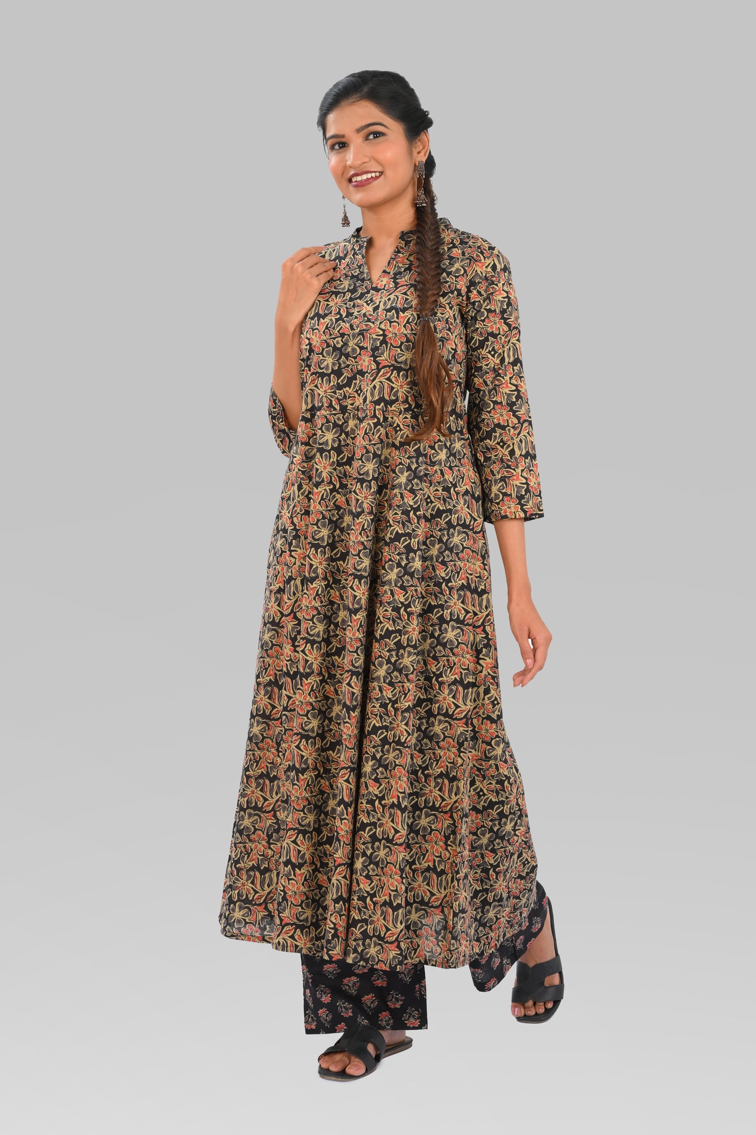 Black Cotton Printed Kurta Set