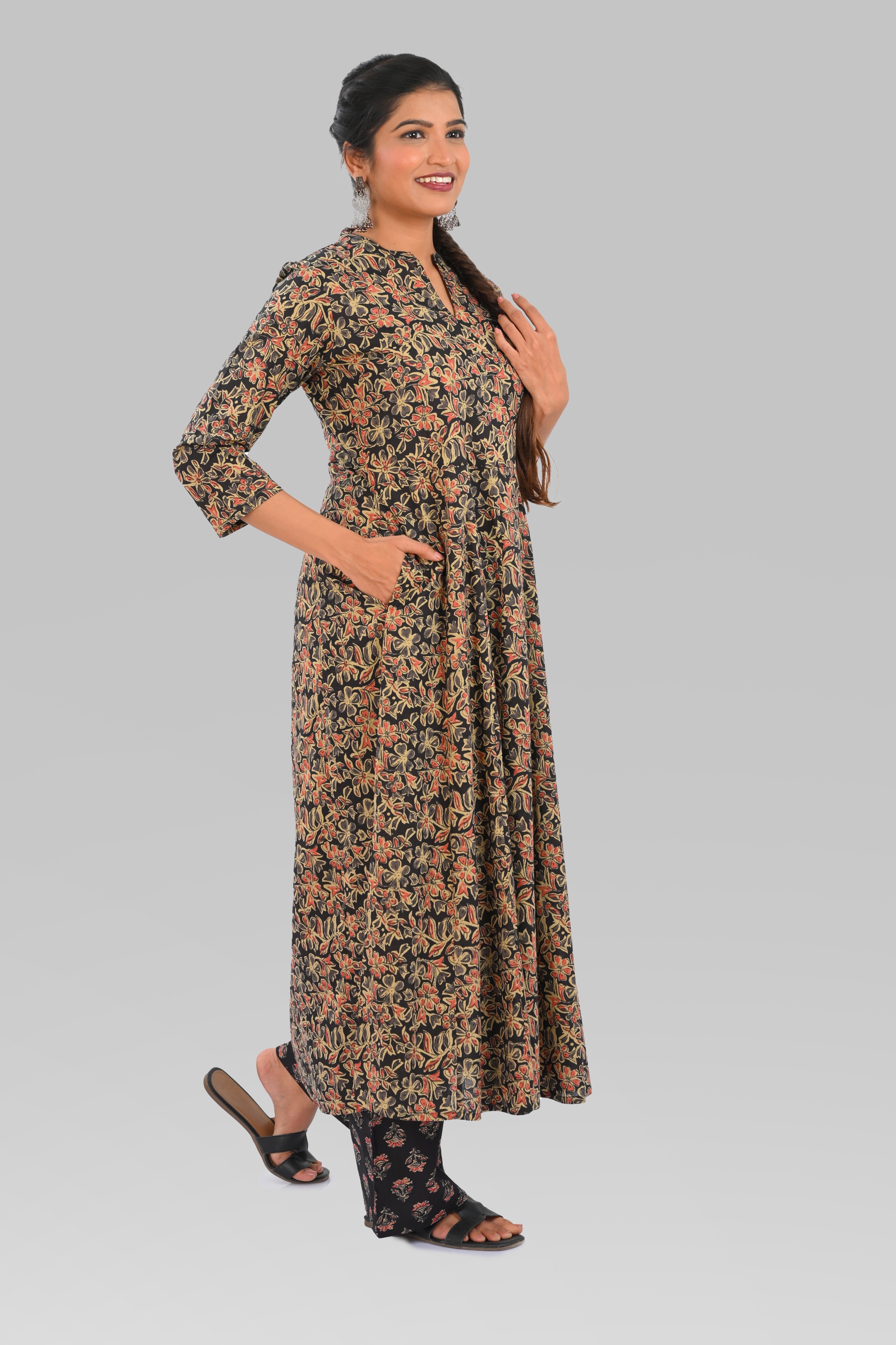 Black Cotton Printed Kurta Set