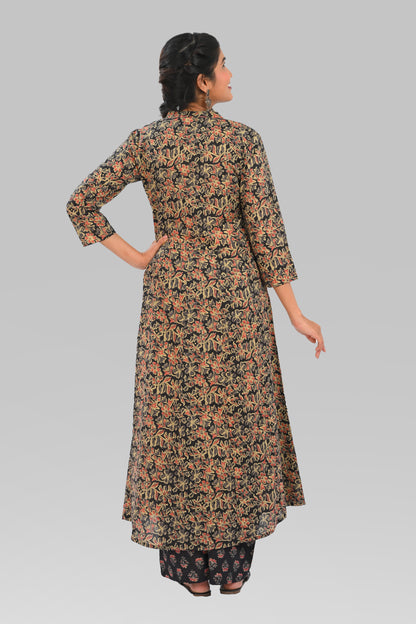 Black Cotton Printed Kurta Set