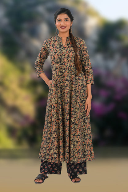 Black Cotton Printed Kurta Set