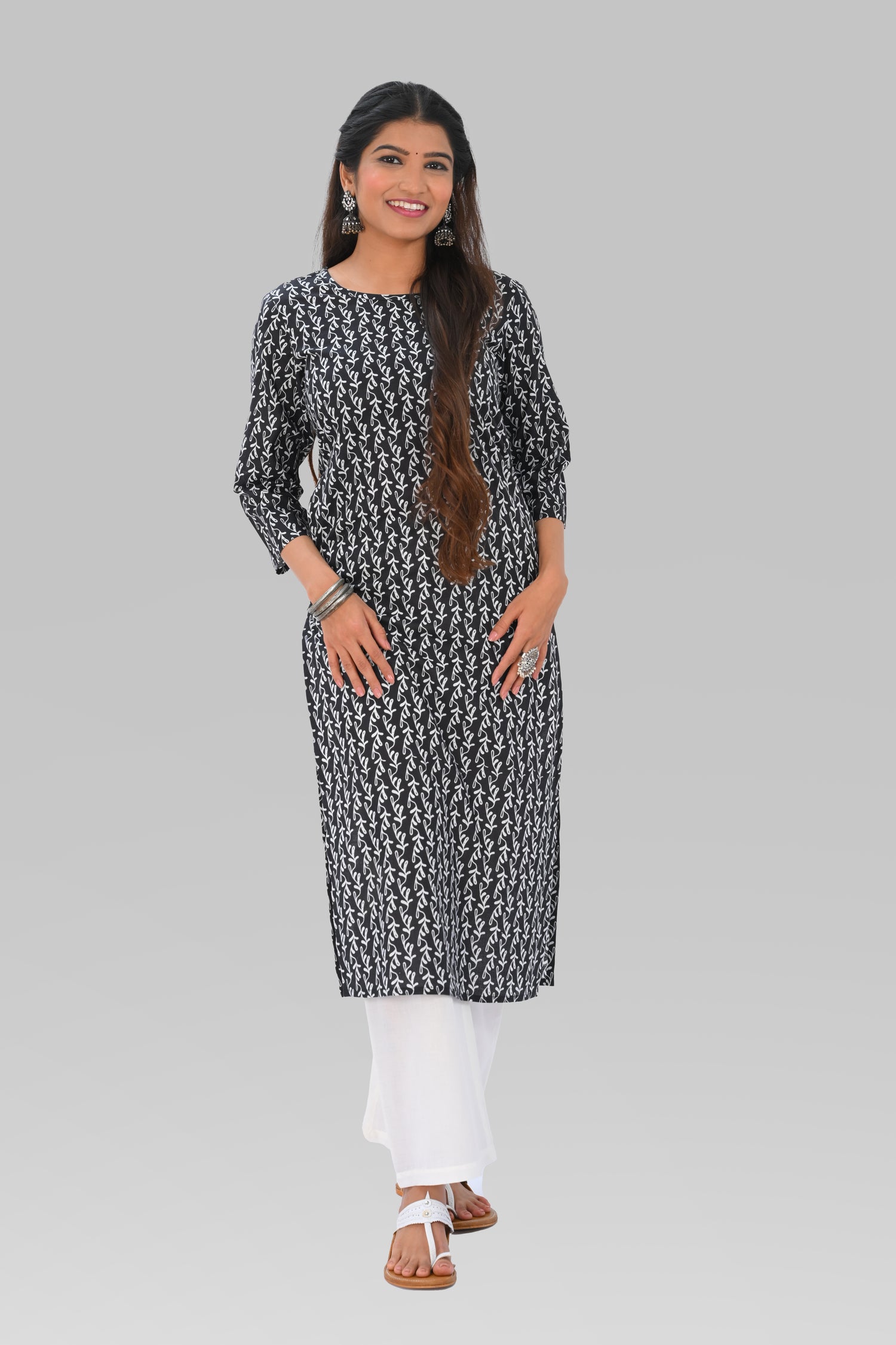 Black Cotton Printed Kurta Set