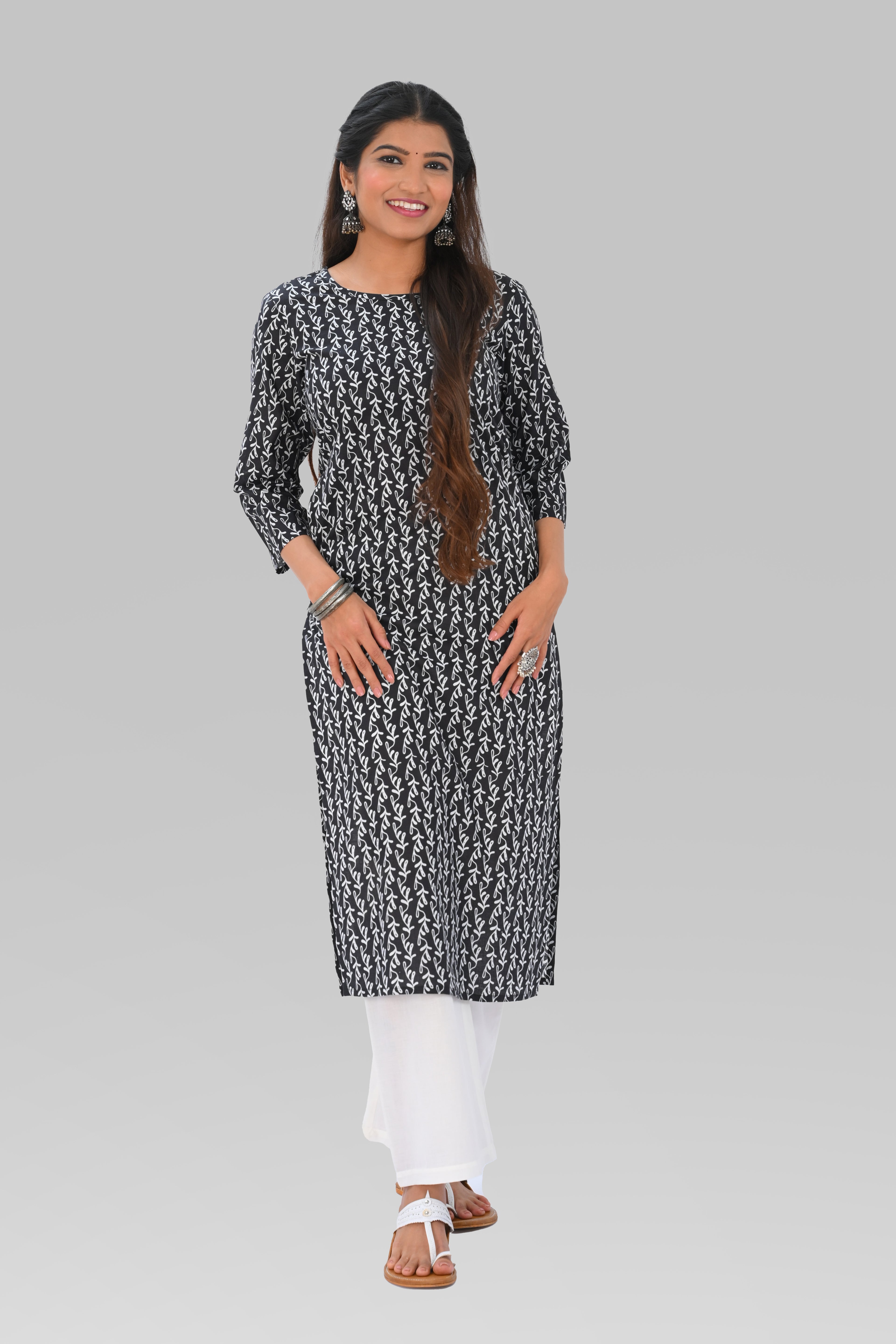 Black Cotton Printed Kurta Set