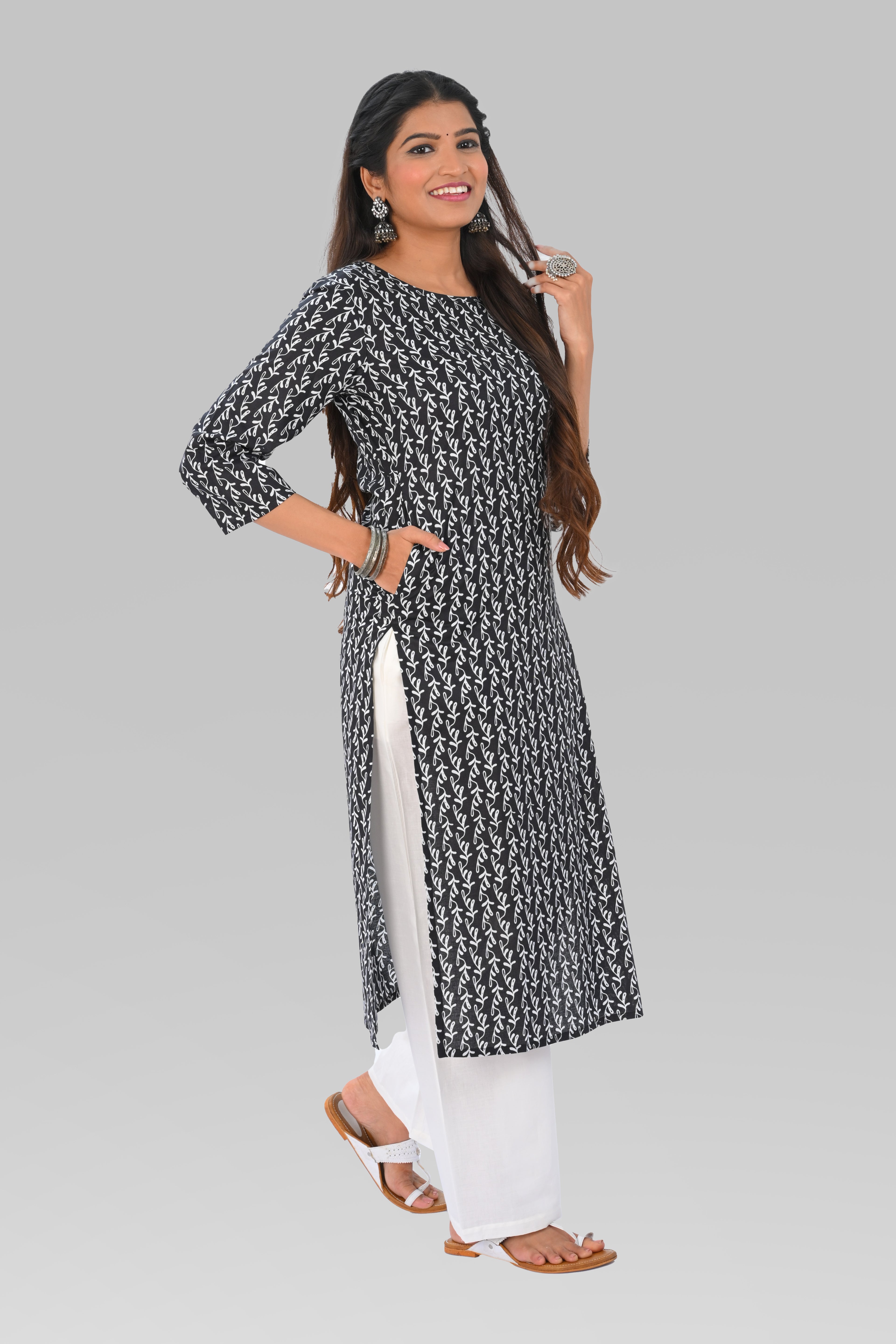 Black Cotton Printed Kurta Set