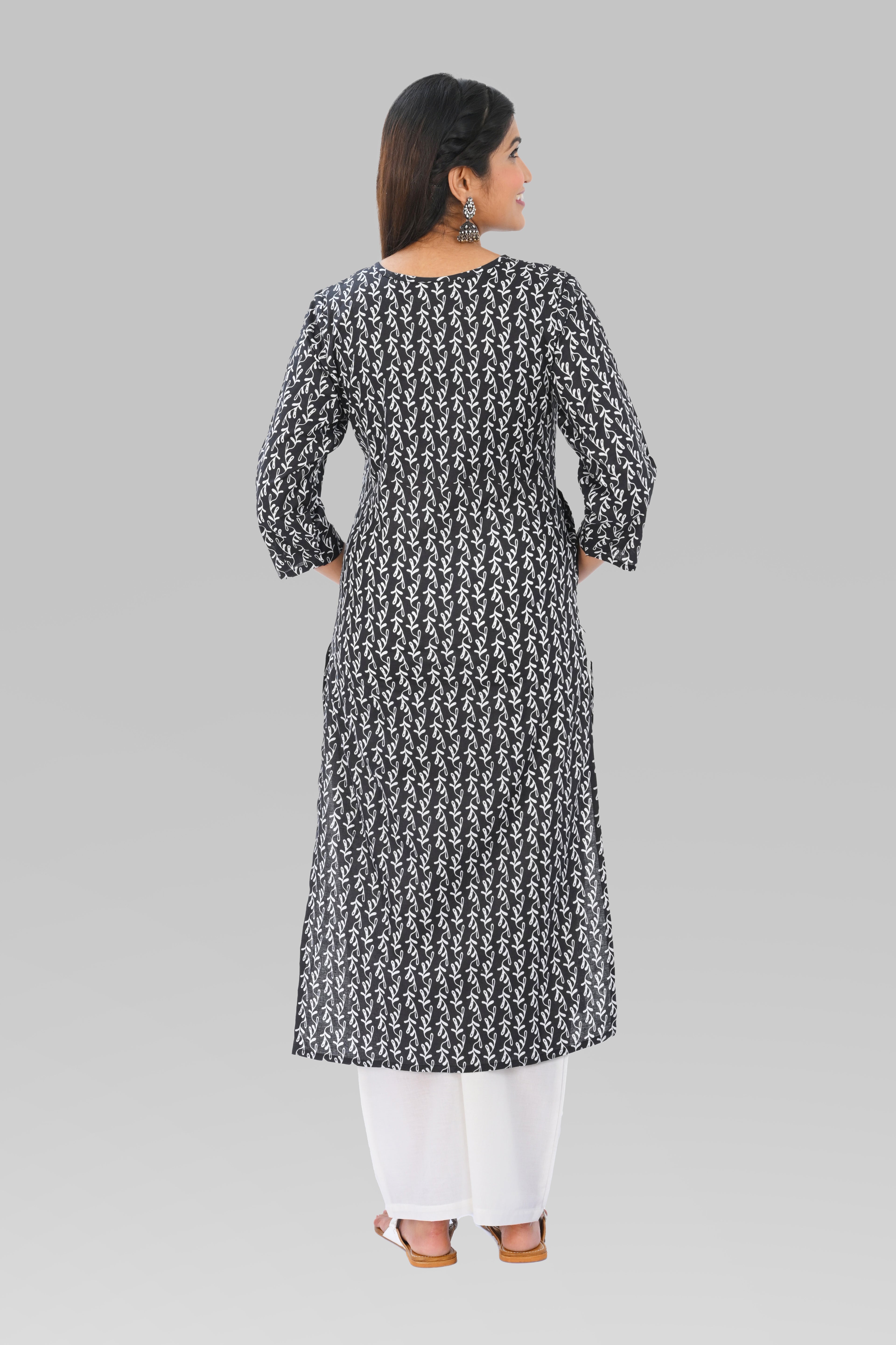 Black Cotton Printed Kurta Set