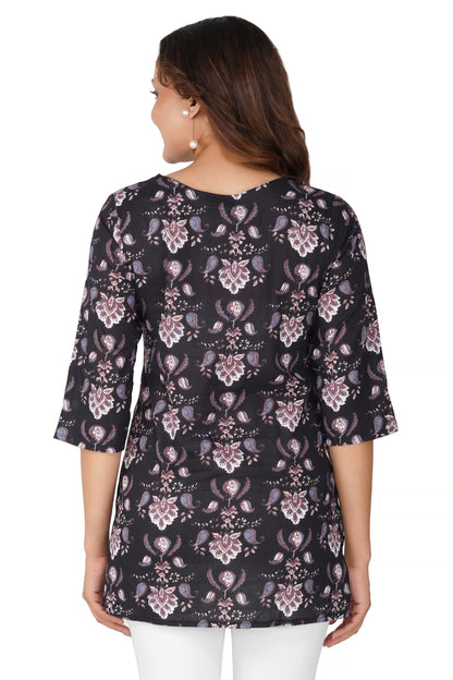 Black Cotton Printed Kurti