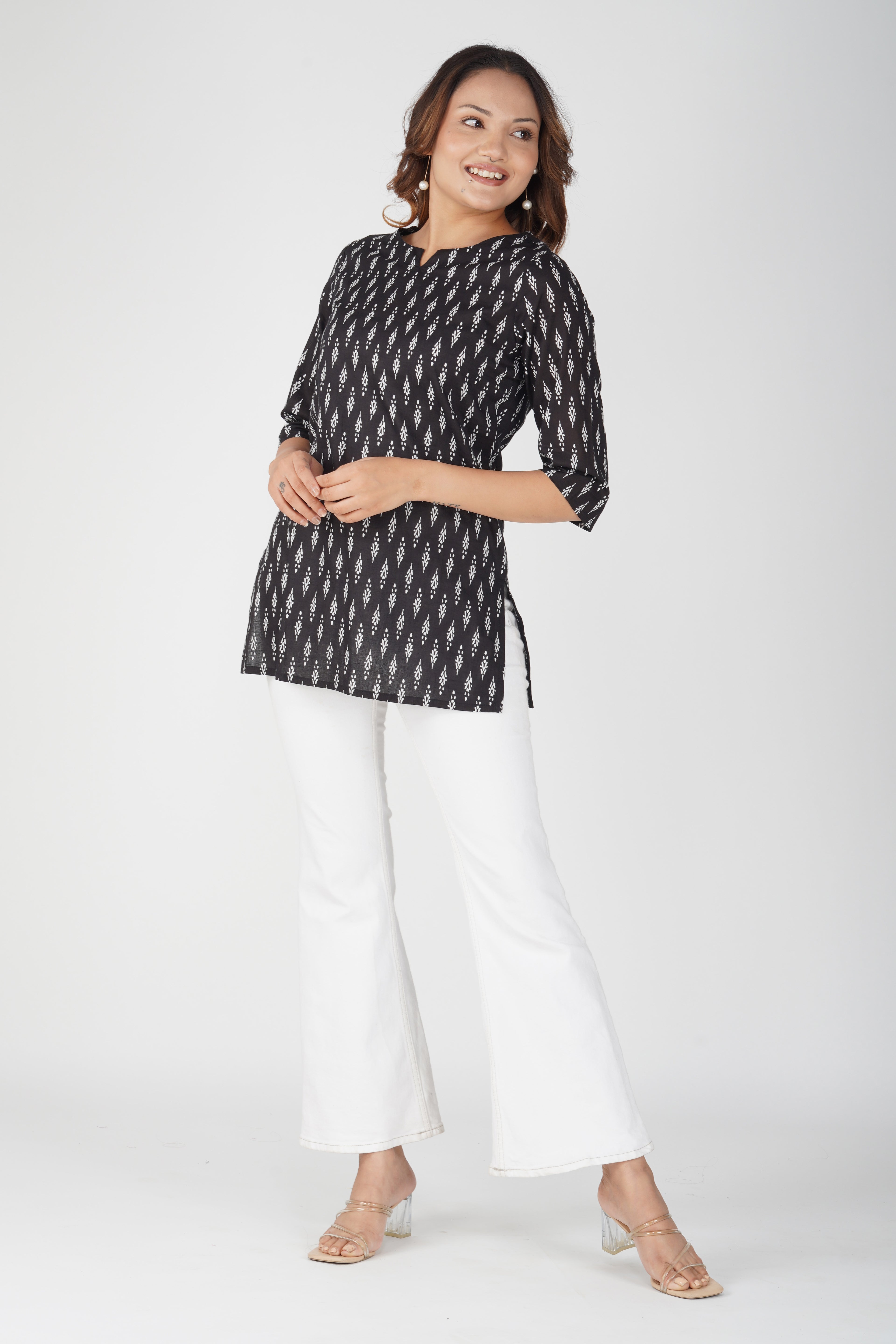 Black Cotton Printed Kurti