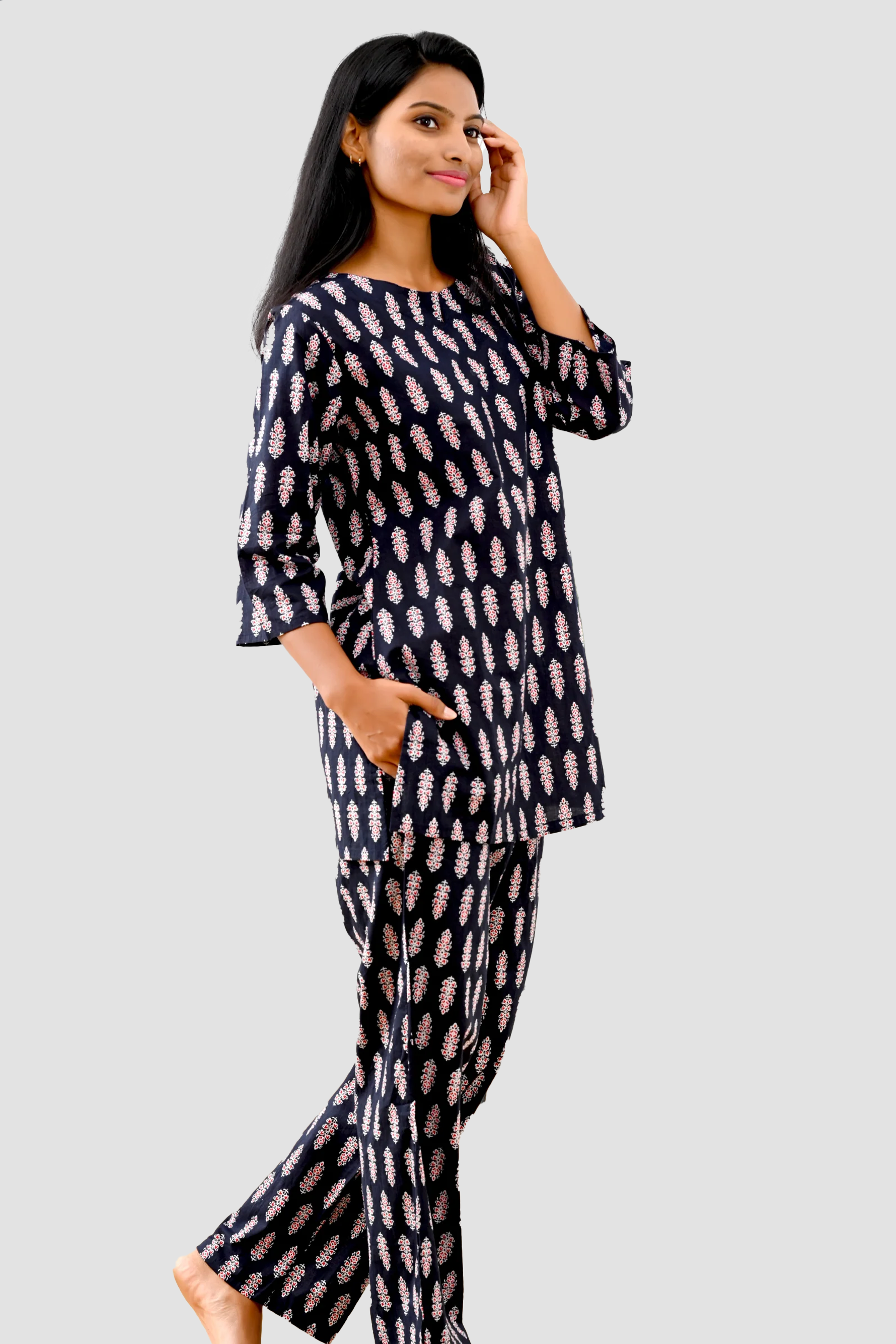 Black Cotton Printed Pyjama Set