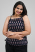 Black Cotton Printed Strap Top