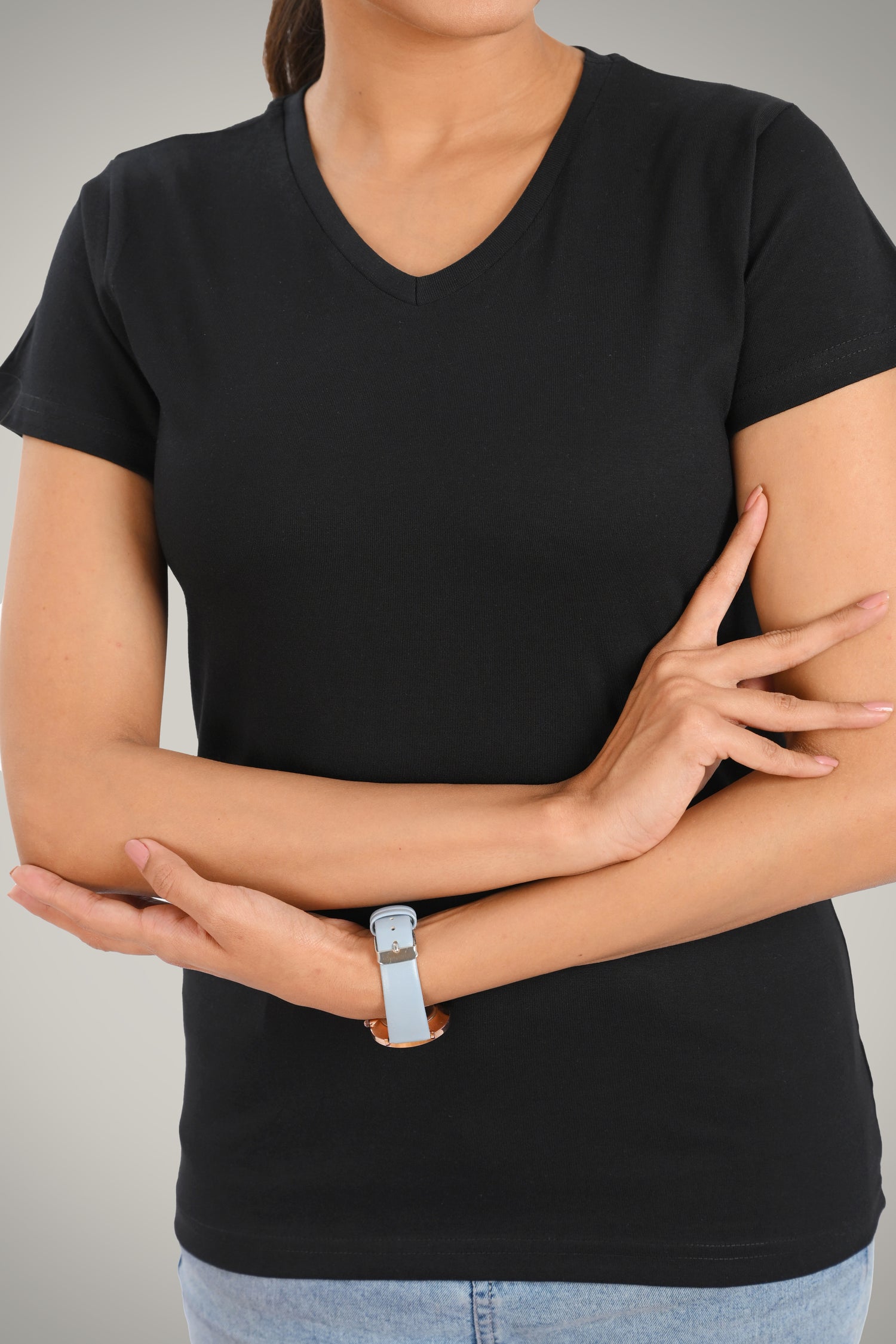 Black Cotton V Neck T-Shirt