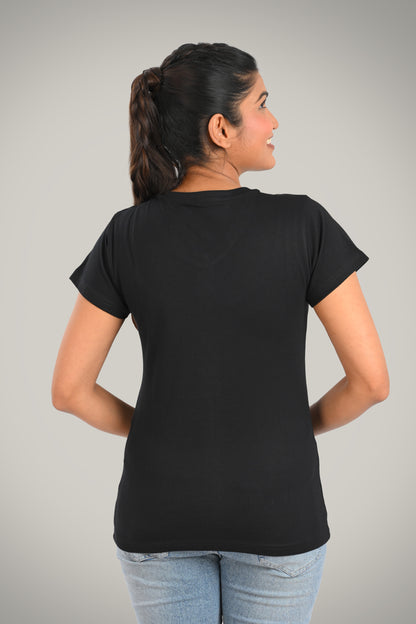 Black Cotton V Neck T-Shirt