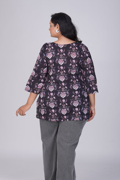 Black Plus Size Cotton Printed Kurti