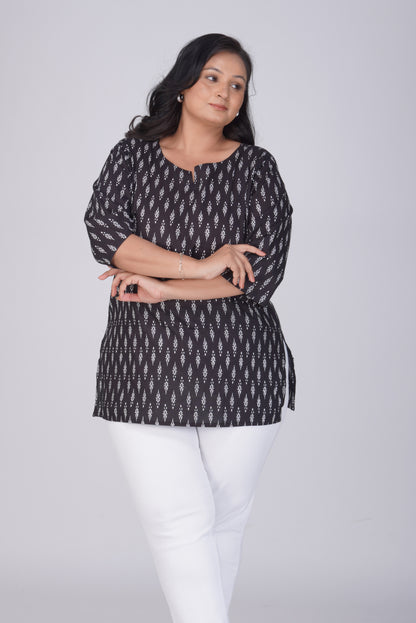 Black Plus Size Cotton Printed Kurti