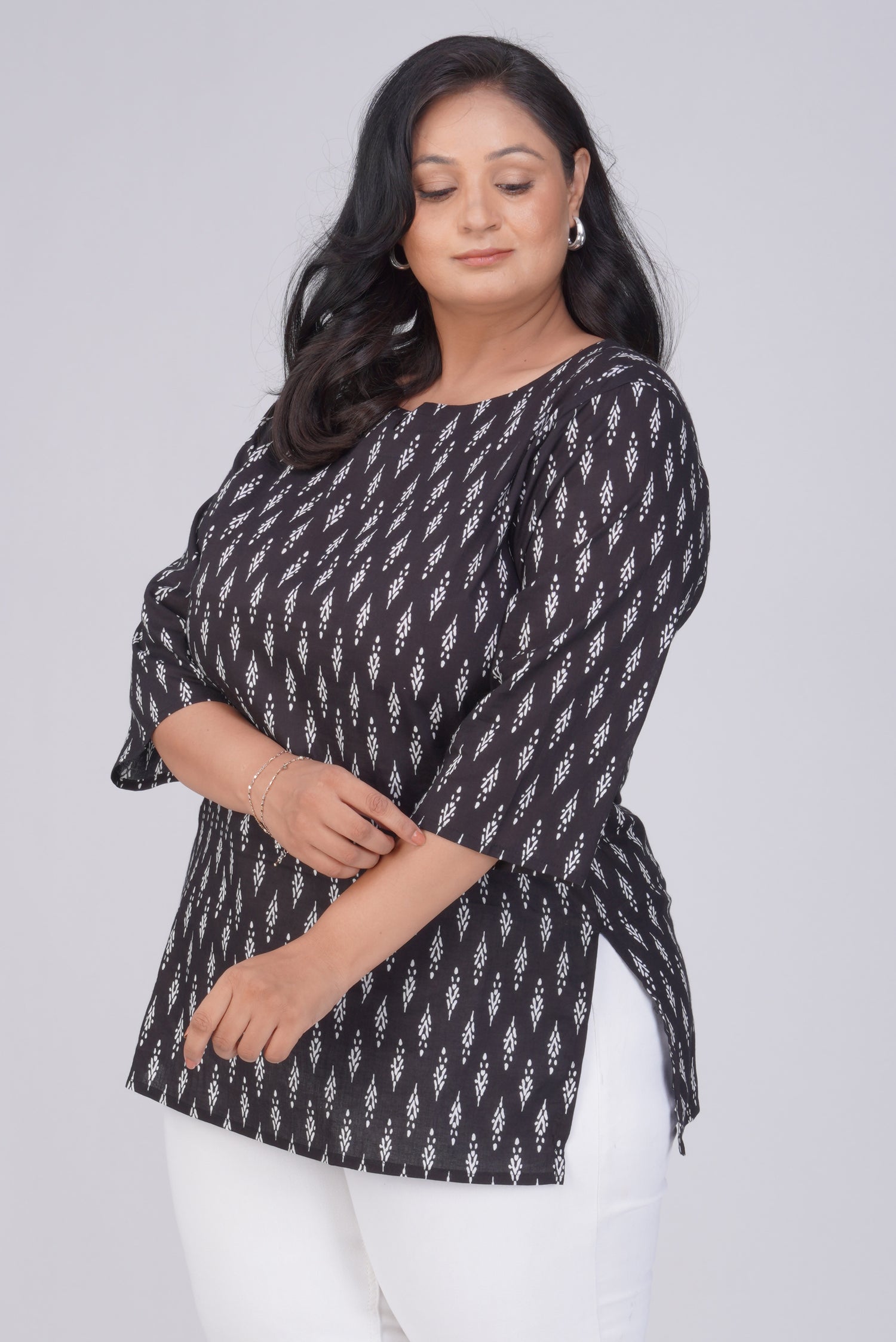Black Plus Size Cotton Printed Kurti