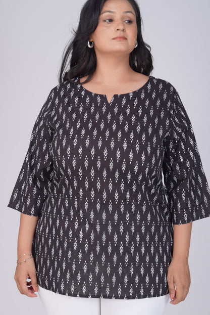 Black Plus Size Cotton Printed Kurti