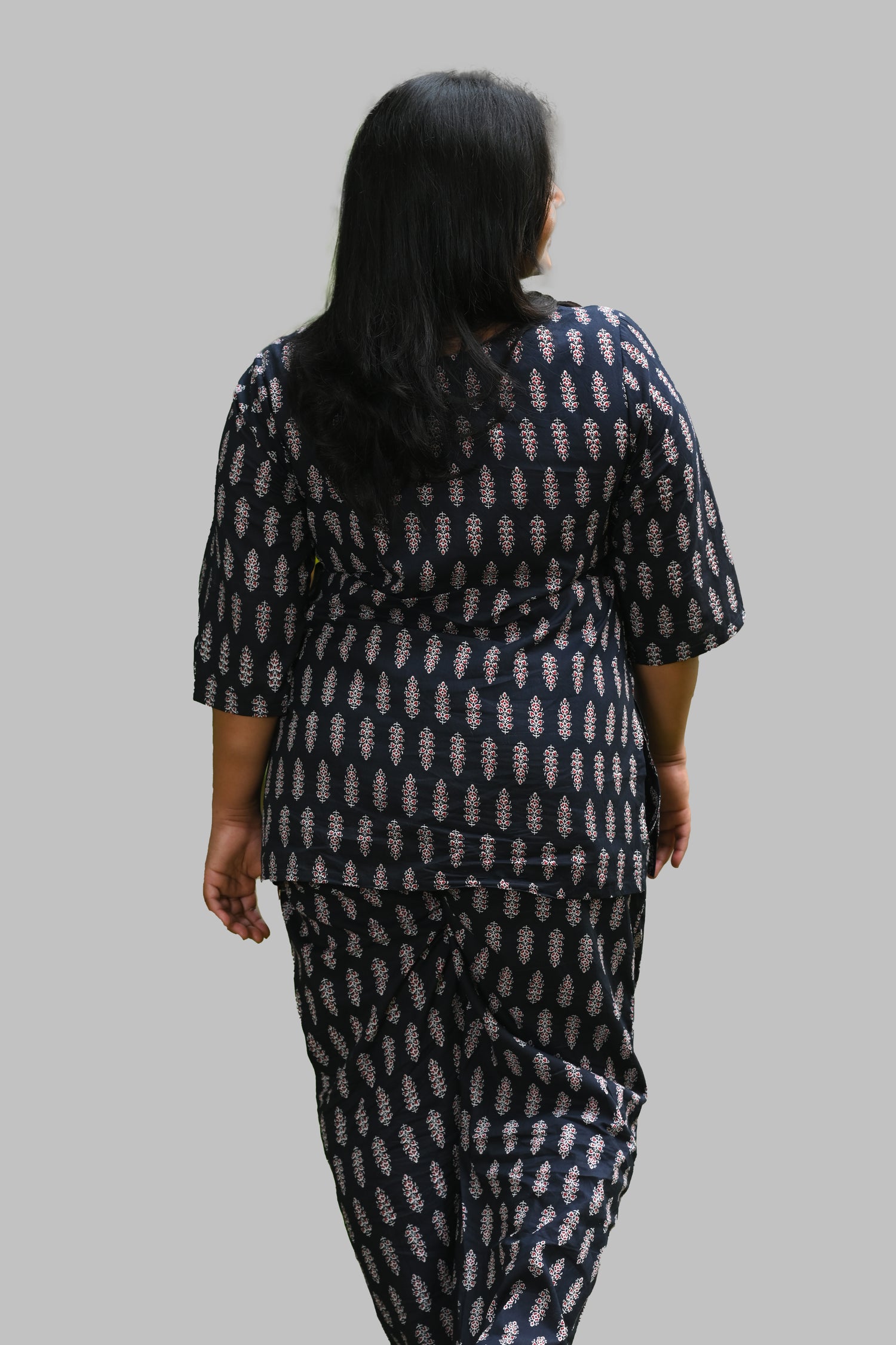Black Plus Size Cotton Printed Pyjama Set