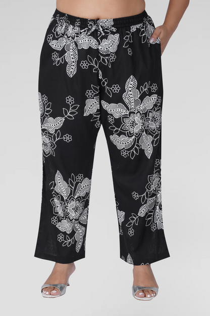 Black Plus Size Cotton Printed Pyjama Set