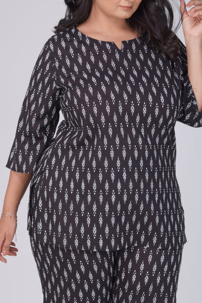 Black Plus Size Cotton Printed Pyjama Set