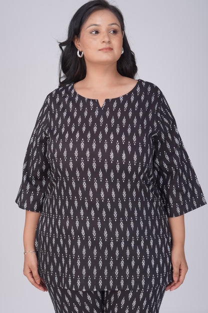 Black Plus Size Cotton Printed Pyjama Set