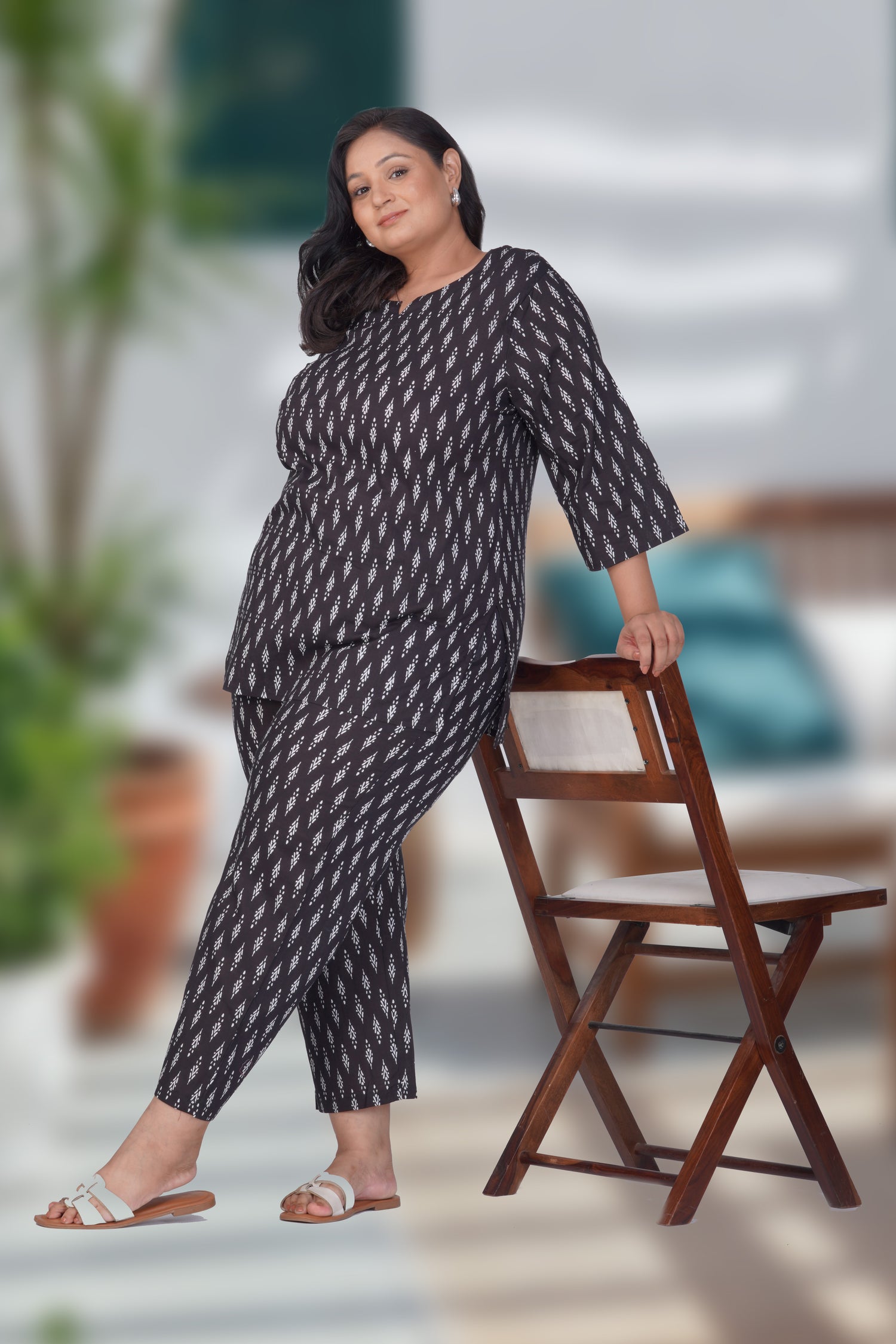 Black Plus Size Cotton Printed Pyjama Set