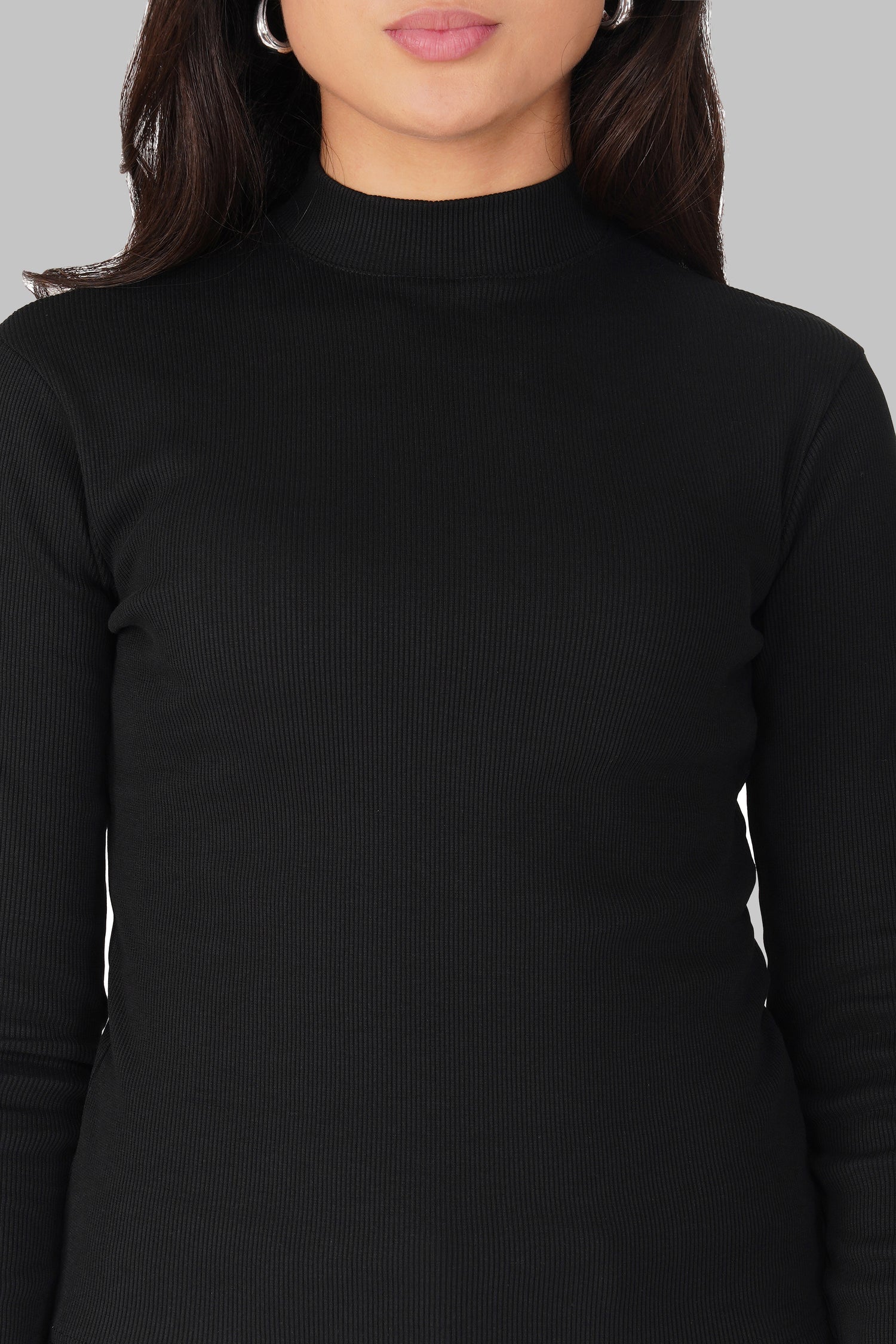 Black Ribbed Mock Neck Long Sleeve Top