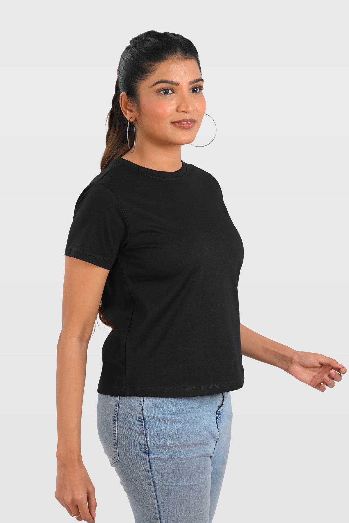 Black Cotton Crew Neck T-Shirt