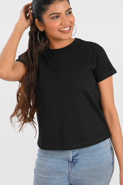Black Cotton Crew Neck T-Shirt