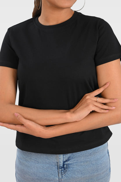 Black Cotton Crew Neck T-Shirt