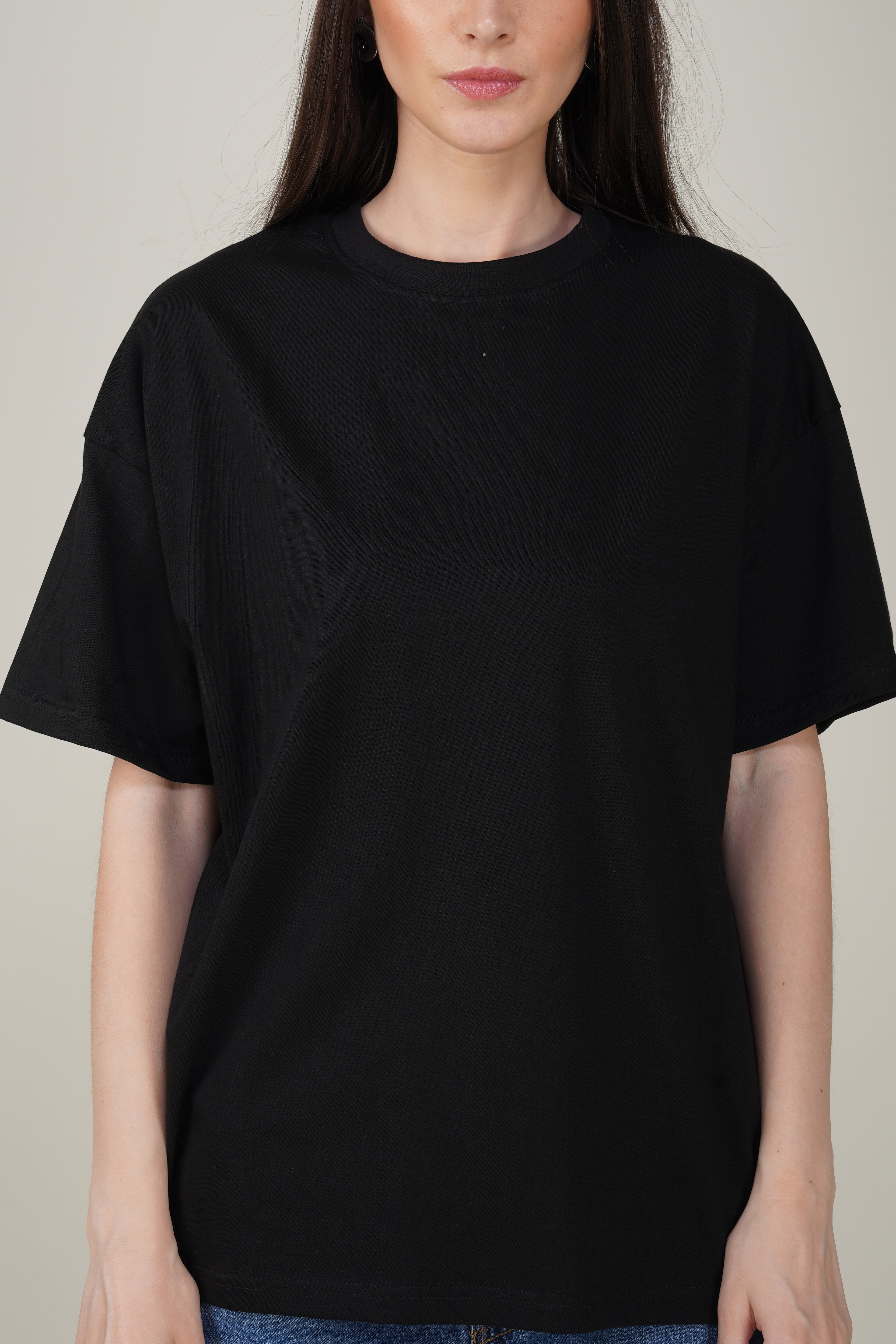 Black Cotton Oversized Crew Neck T-Shirt
