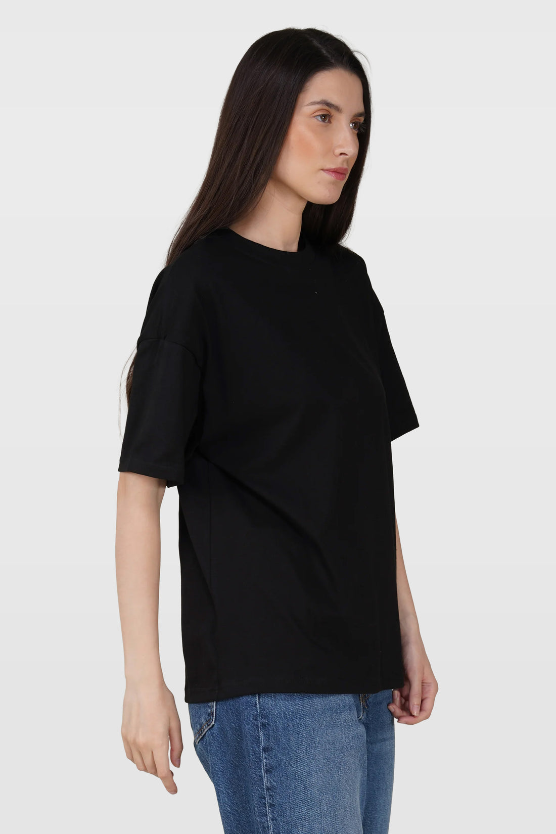 Black Cotton Oversized Crew Neck T-Shirt