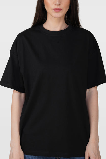 Black Cotton Oversized Crew Neck T-Shirt