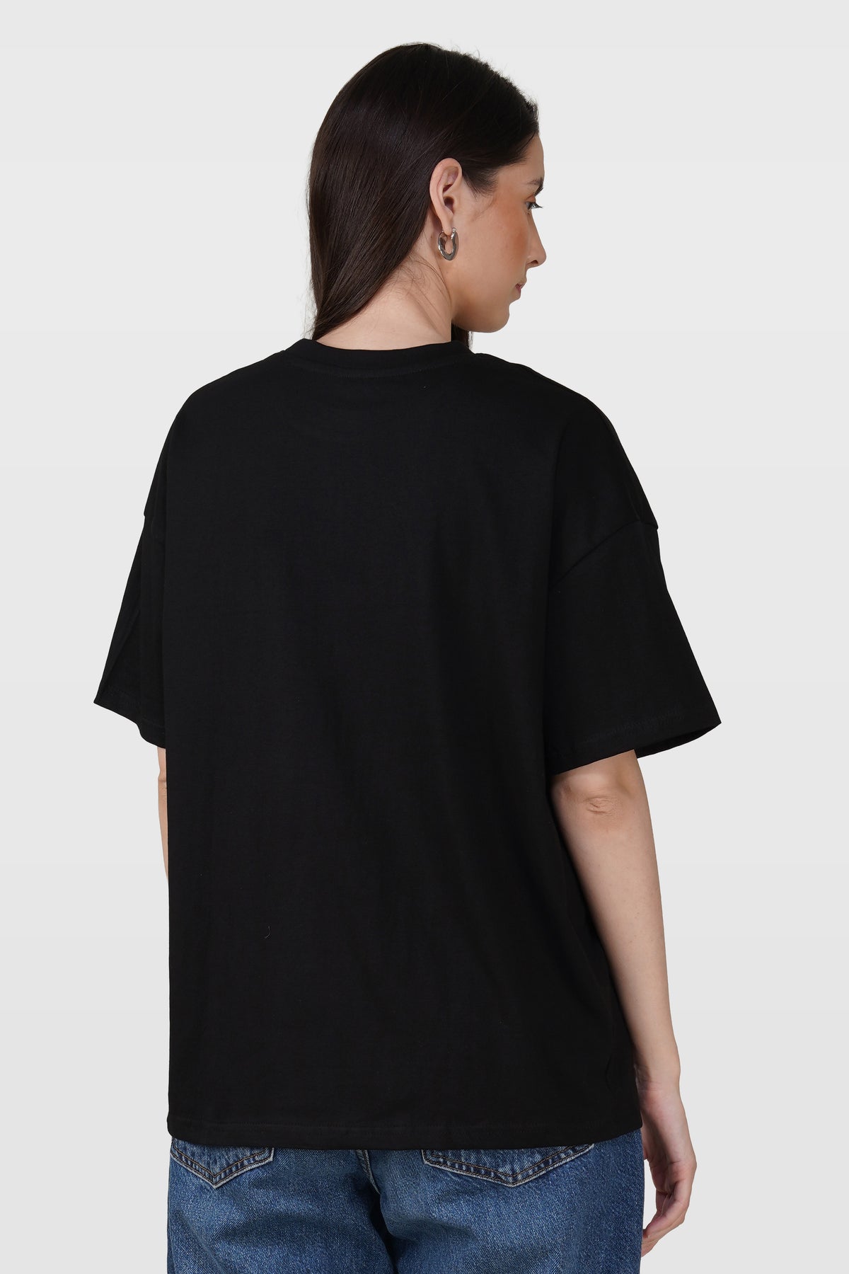 Black Cotton Oversized Crew Neck T-Shirt