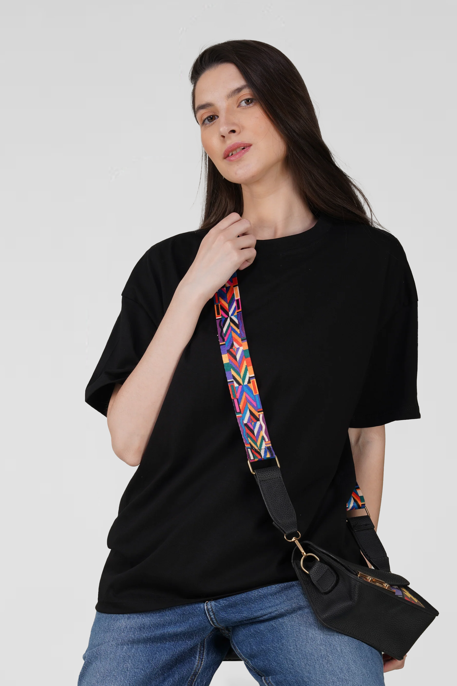 Black Cotton Oversized Crew Neck T-Shirt