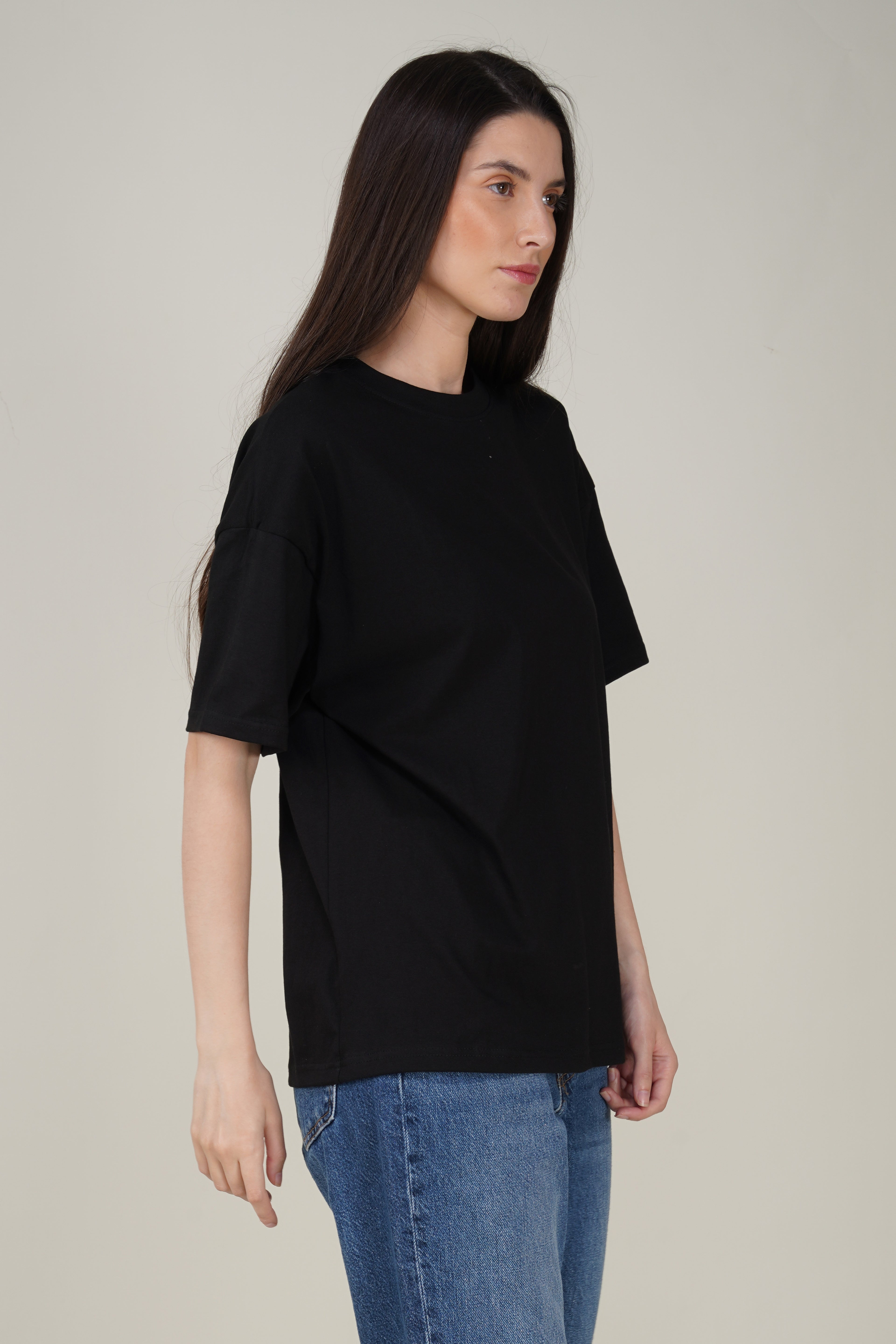 Black Cotton Oversized Crew Neck T-Shirt