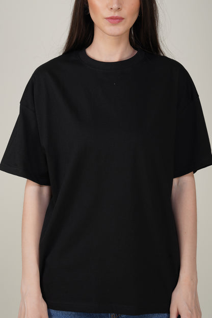 Black Cotton Oversized Crew Neck T-Shirt