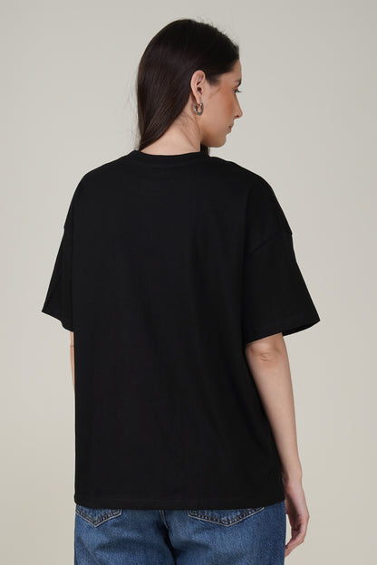 Black Cotton Oversized Crew Neck T-Shirt