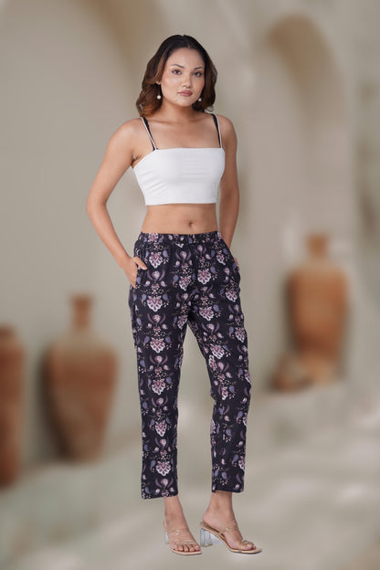 Black Cotton Printed Bottom