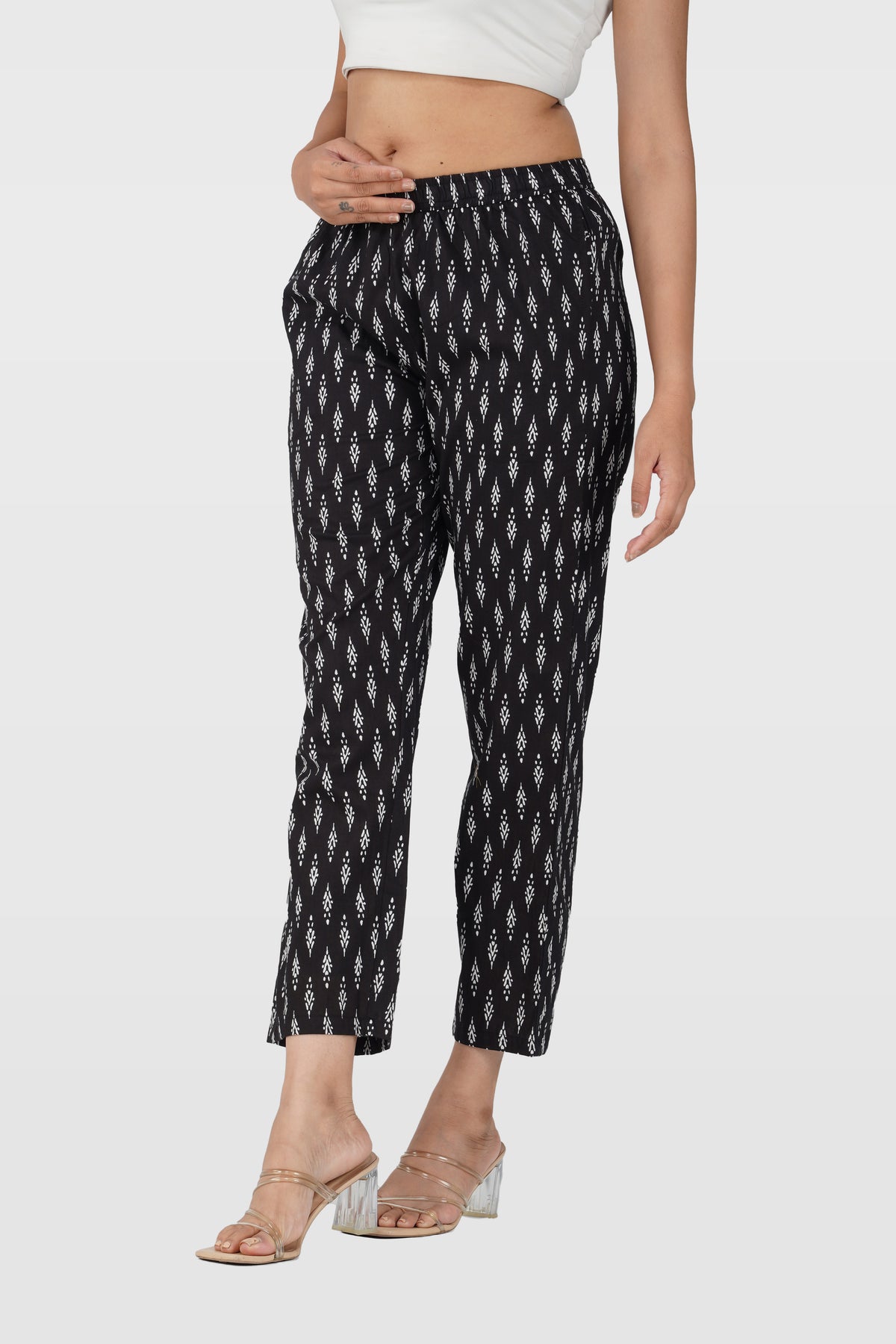 Black Cotton Printed Bottom