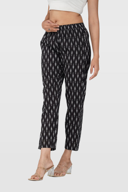 Black Cotton Printed Bottom