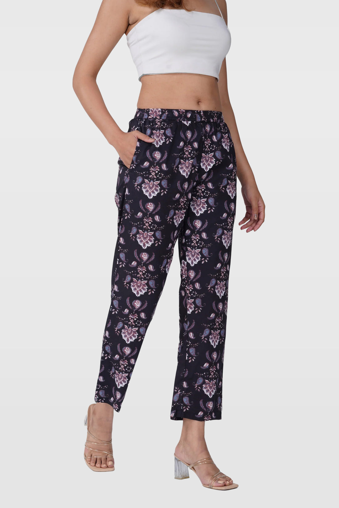 Black Cotton Printed Bottom W