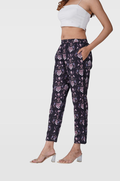 Black Cotton Printed Bottom P
