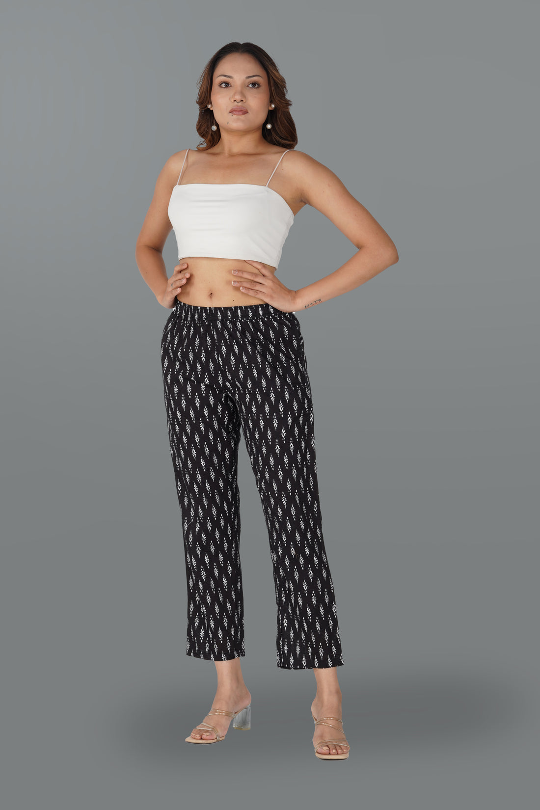 Black Cotton Printed Bottom