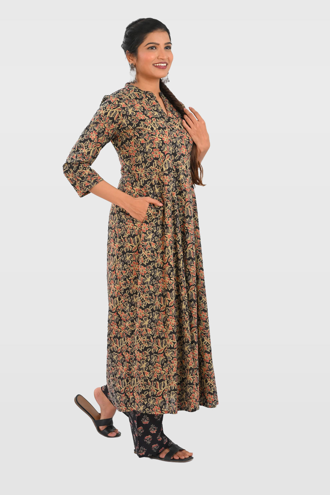 Black Cotton Printed Kurta Set