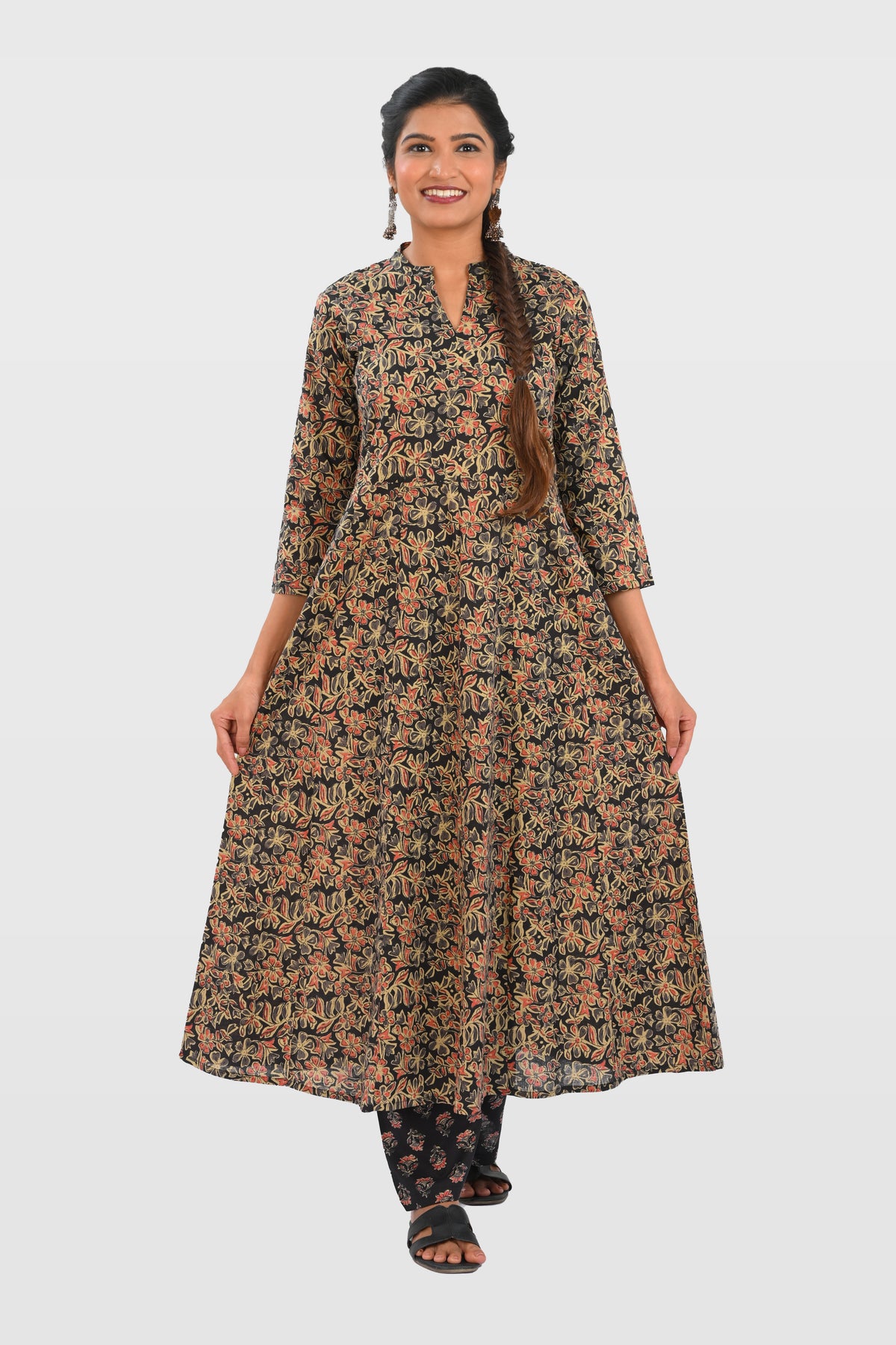Black Cotton Printed Kurta Set