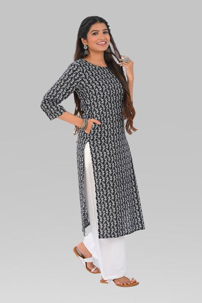Black Cotton Printed Kurta Set
