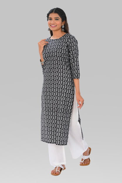 Black Cotton Printed Kurta Set